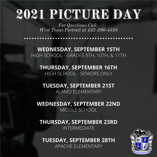 Dates for School for 2021 Picture Day